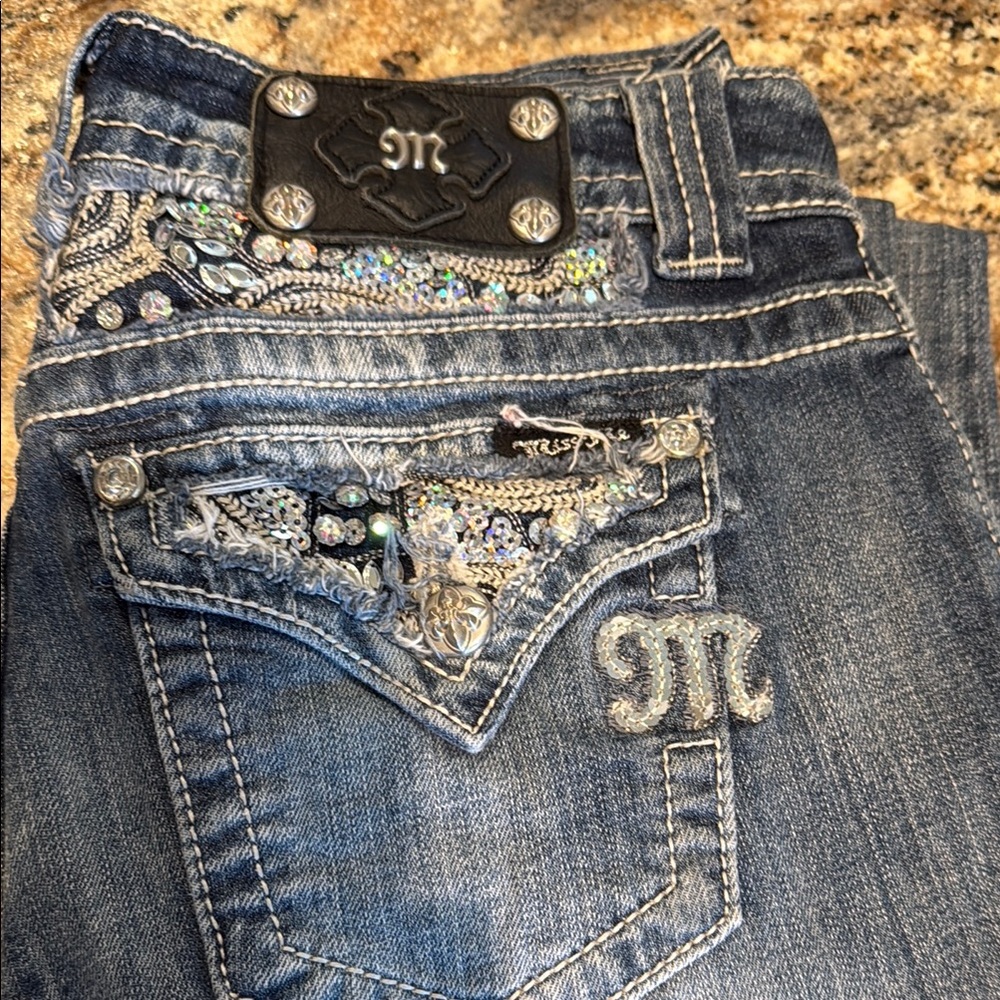 Miss Me Blue Rhinestone Embellished Jeans 27x30